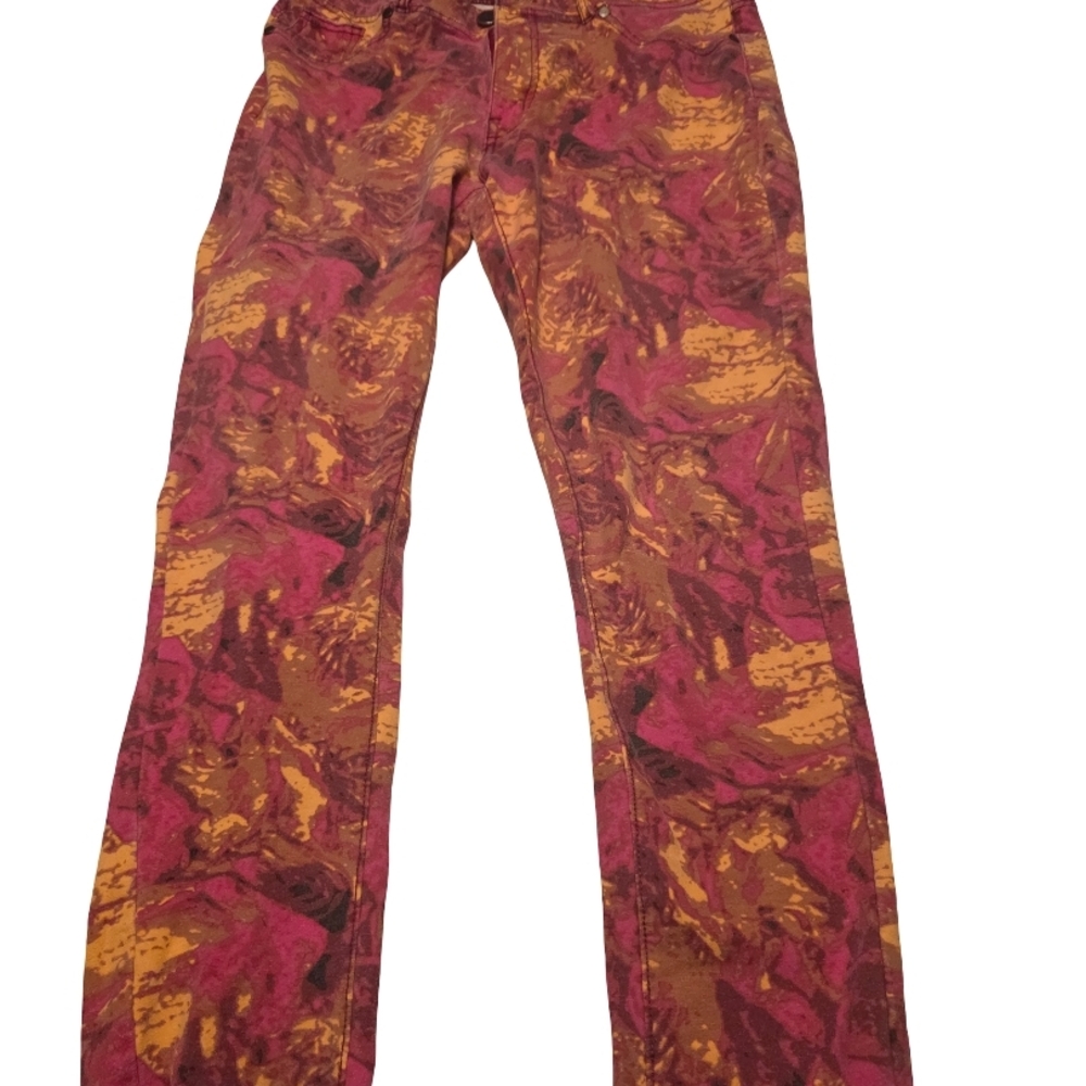 Vibrant Women's Straight Leg Jeans - Red and Brown